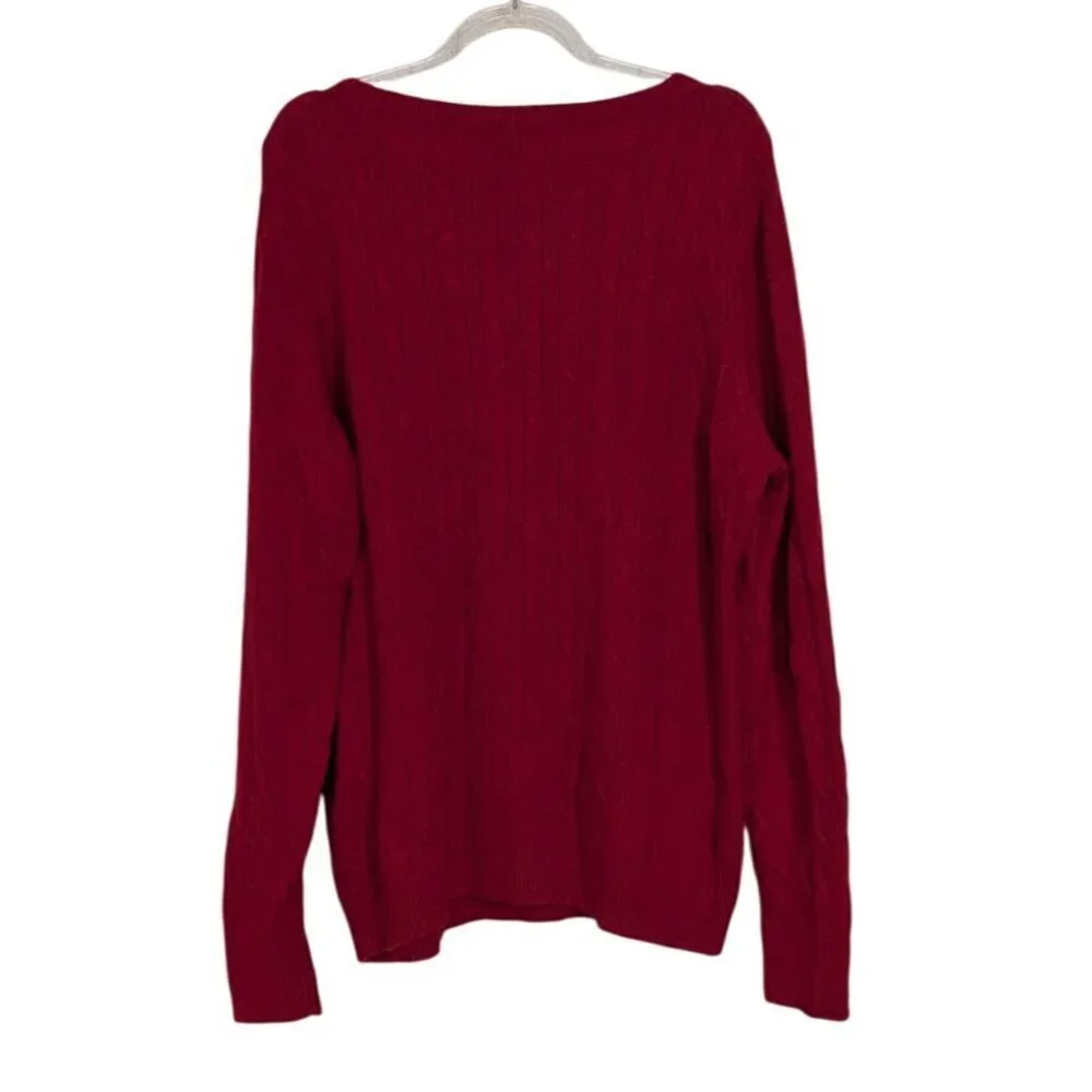 Talbots Cable Knit Sweater Womens Size XL Red Lambswool Blend Button Detail Knit